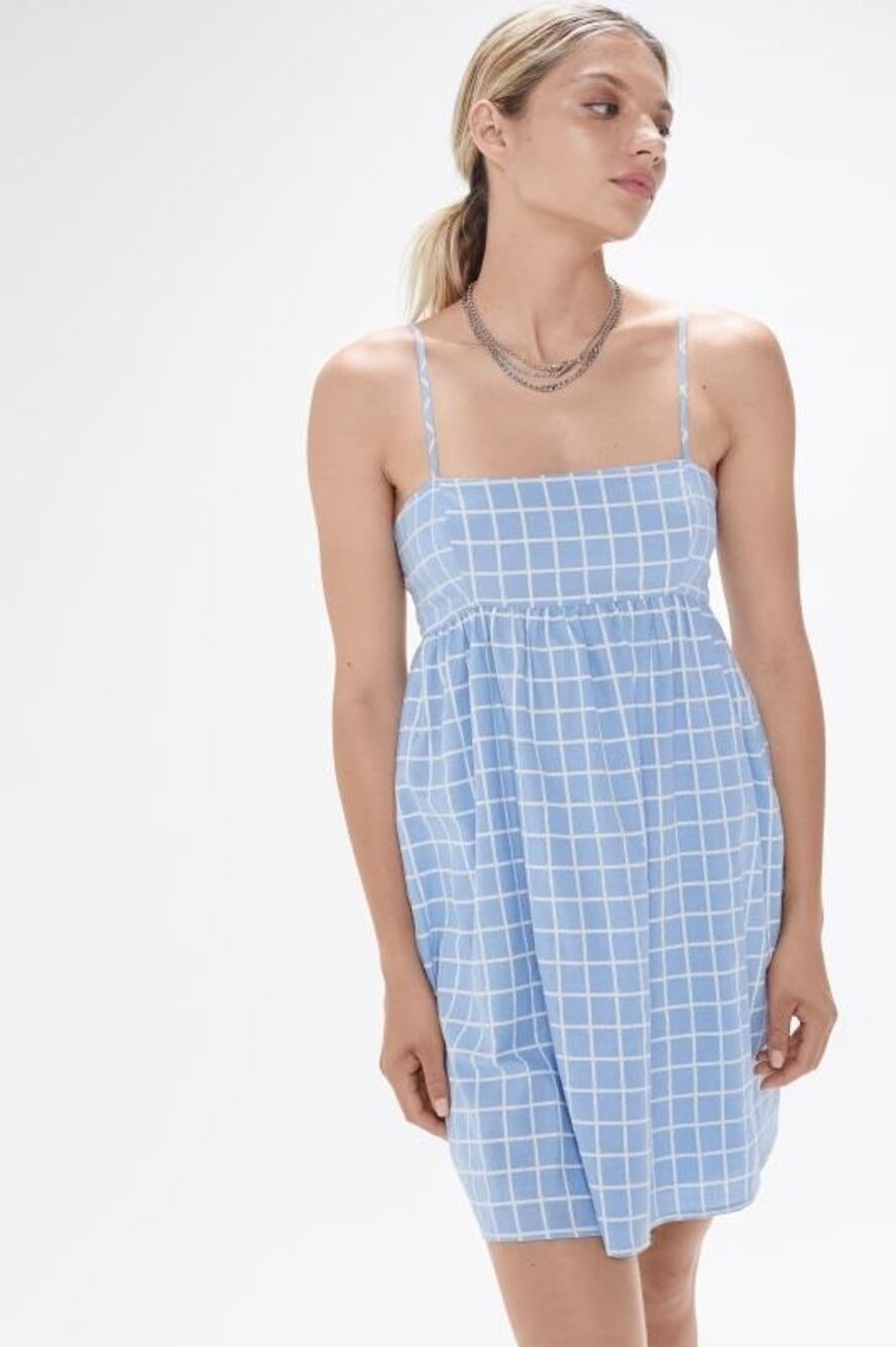 Urban Outfitters Rochelle Blue Windowpane Babydoll Sleeveless Mini Dress M